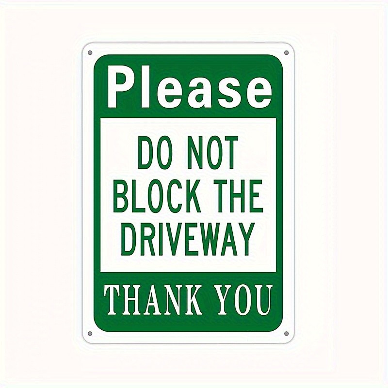Green Frame Rectangular Tin Sign No Blocking Driveway House Entrance Decor