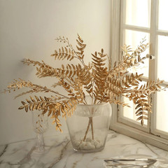 2 Gold 21 in Artificial Fern Leaf Branches Metallic Faux Greenery Stems Party Ce