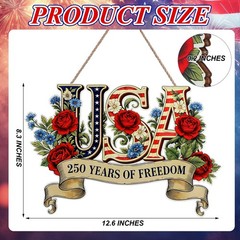 Wooden 250th Anniversary USA Front Door Sign 4th of July 250 Years of Freedom…
