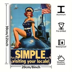 Charming Tin Metal Signs 8×12 Inches Vintage Navy Girl on Submarine Durable Al