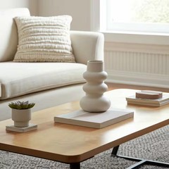 10 In. Ivory Stoneware Stackable Abstract Decorative Vase