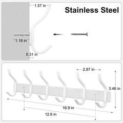 White Wall Hooks Heavy Duty, 17 Inch Coat Hooks Wall Mount with 6 Hooks,2 Pac…