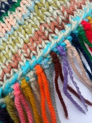 Wool Multi Color Crochet Blanket Double Thick Folded 4lbs 35×60 inches