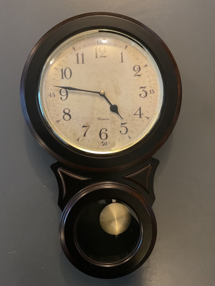 Solid Wood Westminster Regular Style Chiming Wall Clock Dark Wood Stain 20”