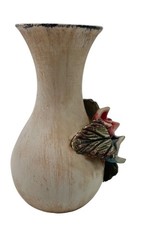 Hand Painted Ceramic Vase Floral Rose Accent Tall White Distressed Finish