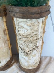 Rustic Birch Bark Twig Wood Basket Planters Set If 2 Woodland Cabin Decor 9”T