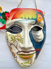 Signed Babs Mexico Hand Painted Porcelain Wall Hanging Mask Colorful 6″ Wall Art
