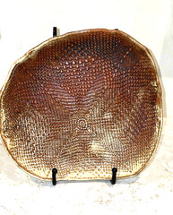Studio Art Pottery Bowl W/Organic Shape, Raised Textured Interior 9×9″, Browns