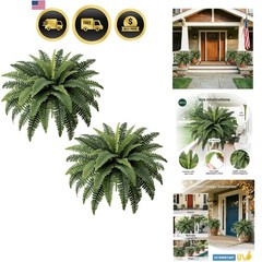 Set of 2 Large Artificial Boston Ferns – 35” Perfect for Indoor/Outdoor Decor