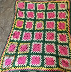 Groovy Granny Square Handmade Crocheted Afghan Throw Blanket 62” x 55”