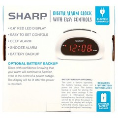 Digital Sharp Alarm Clock, Cosmic Silver, Easy to Set Controls, Red LED Display