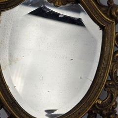 Vintage Brass Rococo Shield Mirror Wall Sconce Ornate Hollywood Regency Gilt
