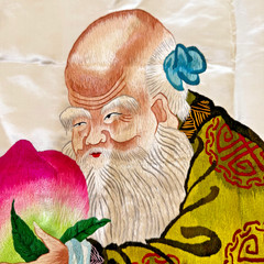 Vintage Chinese Silk Embroidery Longevity God Shou Xing 47×28 Panel
