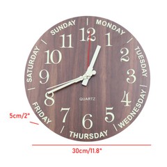 12Inch Large Modern Luminous Night Light Wall Clock Silent Wood Battery operated