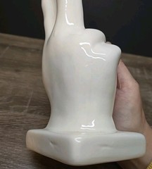 Large Peace Out Hand Symbol Sign White Ceramic Boho Deco Figure 8” Tall