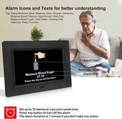 Multi-Display Dementia Clock for Elderly – 15 Alarms, Auto-Dimming, Black 7 inch