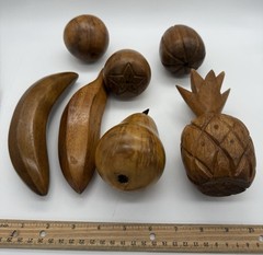 Vintage Mid Century Modern carved wooden fruit set