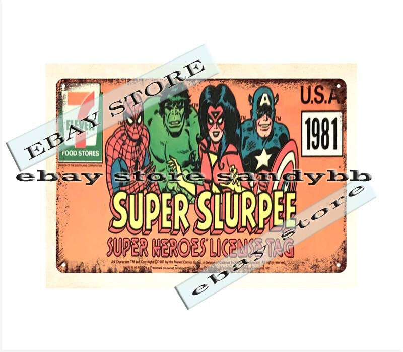 advertising wall decor 1981 super slurpee super heroes metal tin sign