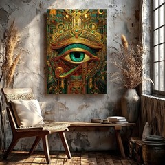 Wall Art Egyptian Eye of Horus Steampunk Canvas Print Poster Gold Teal Decor