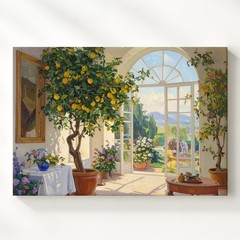 Sunlit Mediterranean Conservatory Canvaslush Lemon Tree Indoor Garden Art Wall