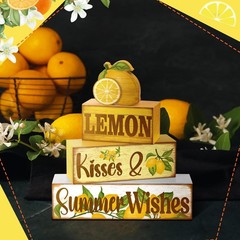 4 Pcs Lemon Decoration Summer Tiered Tray Decor Summer Wishes Rustic Wooden S…