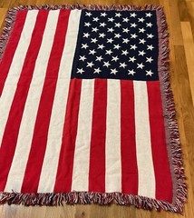 Classics Simply Country US Flag Throw Afghan Fringed Cotton Patriotic USA 48×39”
