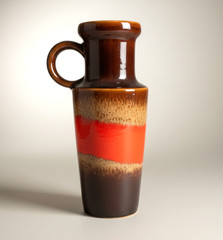 Vintage West German Pottery Vase 407-20, Fat Lava Red Drip Glaze, 8.25″