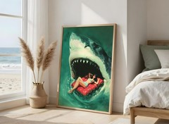 Funny Retro Shark Float Art Print Pulp Fiction Inspired Poster Surreal Summer