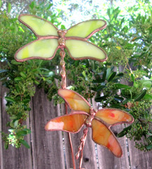 Stained Glass Dragonfy Garden Stakes Floral Decor (x2) Suncatchers