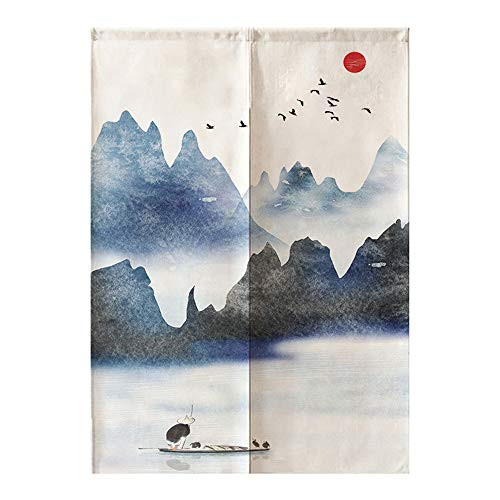 Japanese Noren Doorway Curtain Tapestry (Black Mountain,33.5 Inches x 59