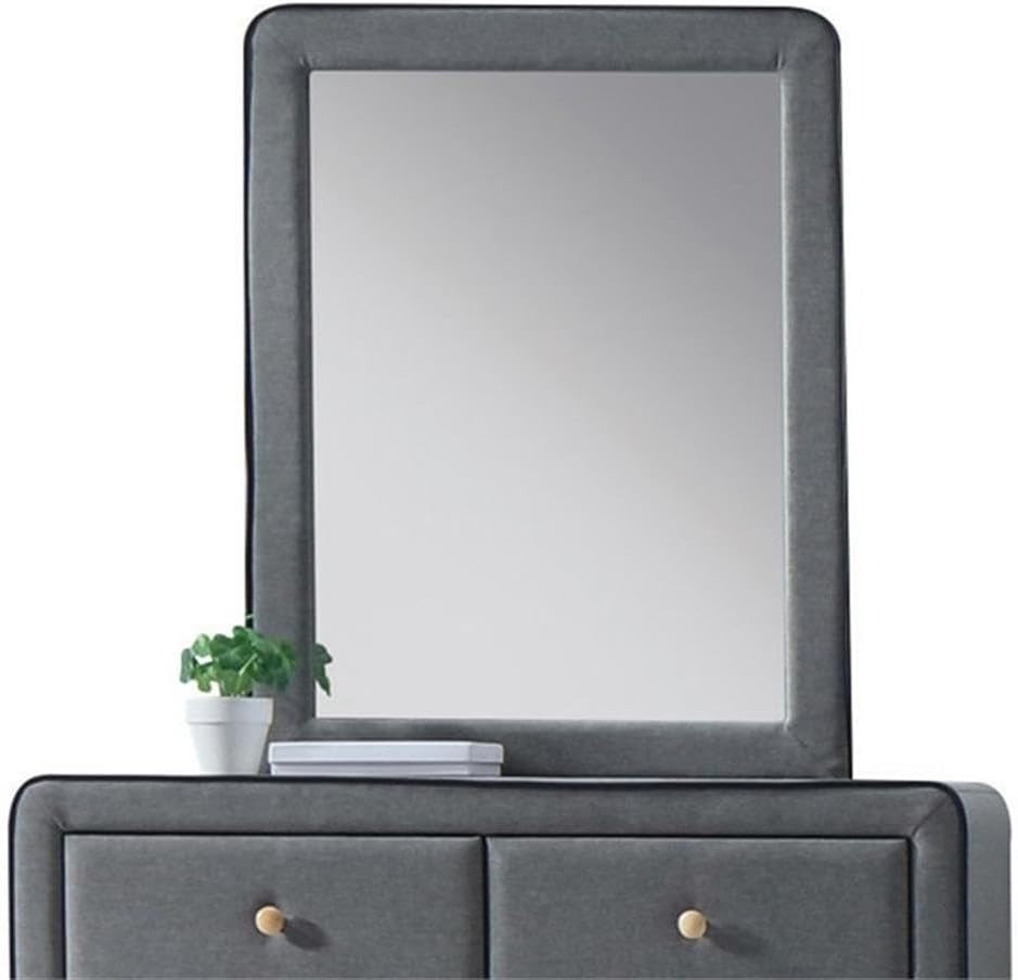 Light Gray Upholstered Rectangular Mirror by Valda