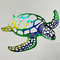 🐢NEW Multi Color Metal Sea Turtle Beach Theme Wall Art Decoration Ocean 12″x12″