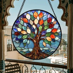 Vibrant Stained Glass Window Hanging 14.9×14.9 in