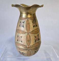 Solid Brass Fluted Vase 7″ Hand Painted Enamel Floral Details Decorative Vintage