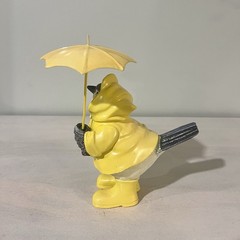 Cute Decor Bird Figurine In Raincoat And Umbrella Plastic Contemporary 7.75″
