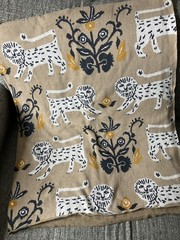Anthropologie Lion Pattern Knit Throw Blanket 100% Cotton 53″x65″ Beige Safari