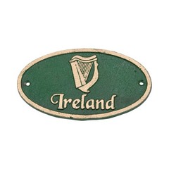 Gaelic Harp Ireland Wall Plaque Green Cast Iron Irish Sign