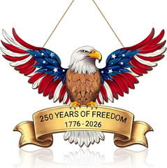 250th Anniversary 4th of July Door Sign, American Eagle 1776-2026 Wreath Patriot