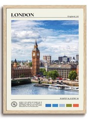 Oak Wood Framed London Canvas Wall Art – Aesthetic City Landscape Decor for Home
