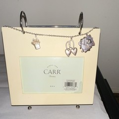 Carr White Metal 4×6 Photo Frame Hearts Landscape Easel Rear-Loading Glass