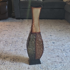 Metal Floor Vase Square Freestanding Decorative Brown Beige Green Floral