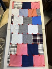 Vintage Patchwork Block Lap Blanket Multi Color Fabric approx 38.5 in x 41.5 in