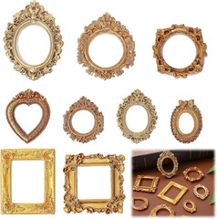 9PCS Mini Gold Frames, Small Gold Picture Frames, Oval Rectangle Antique Resin V