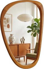 36″x24″ Warm Walnut Asymmetrical Mirror, Solid Wood Organic Wall Mount,Vanity