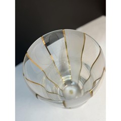 Clear and Etched with Gold Stripe Made in Czech Republic vase 7.75″ H