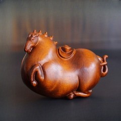 Vintage wooden fat horse figurine statue Desktop Sculpture Ornament home decor