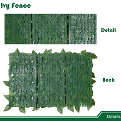 39×117″ Artificial Faux Laurel Ivy Leaf Outdoor Privacy Hedge w/ Plastic Backing