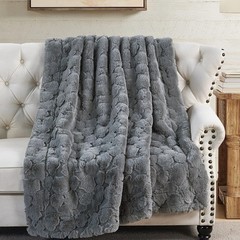Cloud Carved Faux Fur Throw Blanket Luxurious Soft Reversible Micromink Blanket