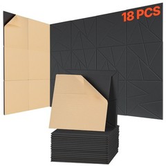 18 Pack Acoustic Wall Panels 11.8″ x 11.8″ Self-Adhesive Soundproof Panels Black