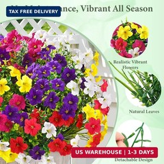 Artificial Flowers for Outdoors, 12 Bundles Mixed Color Artificial Petunias Fake